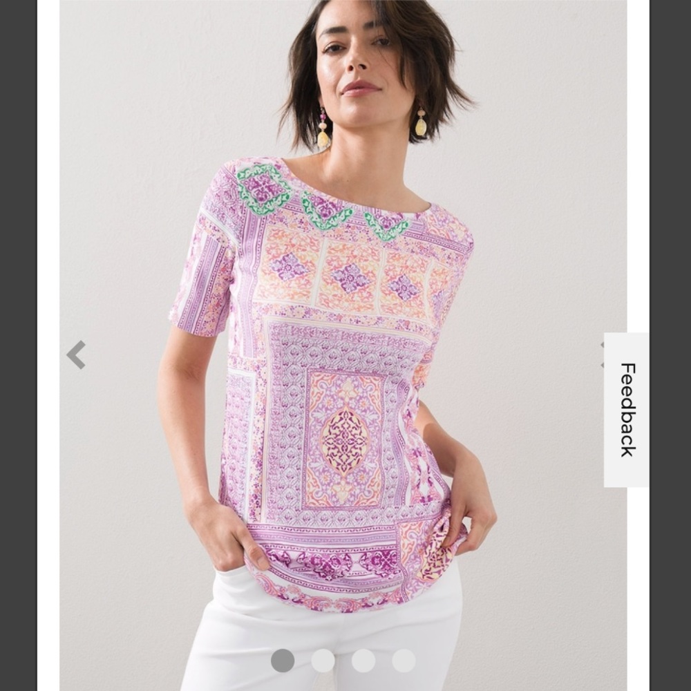NWT✨Chico’s | Size 3X | Pima Tile Print Boat Neck Tee
